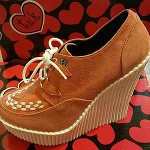 Peachy Coral Suede Creeper Wedges